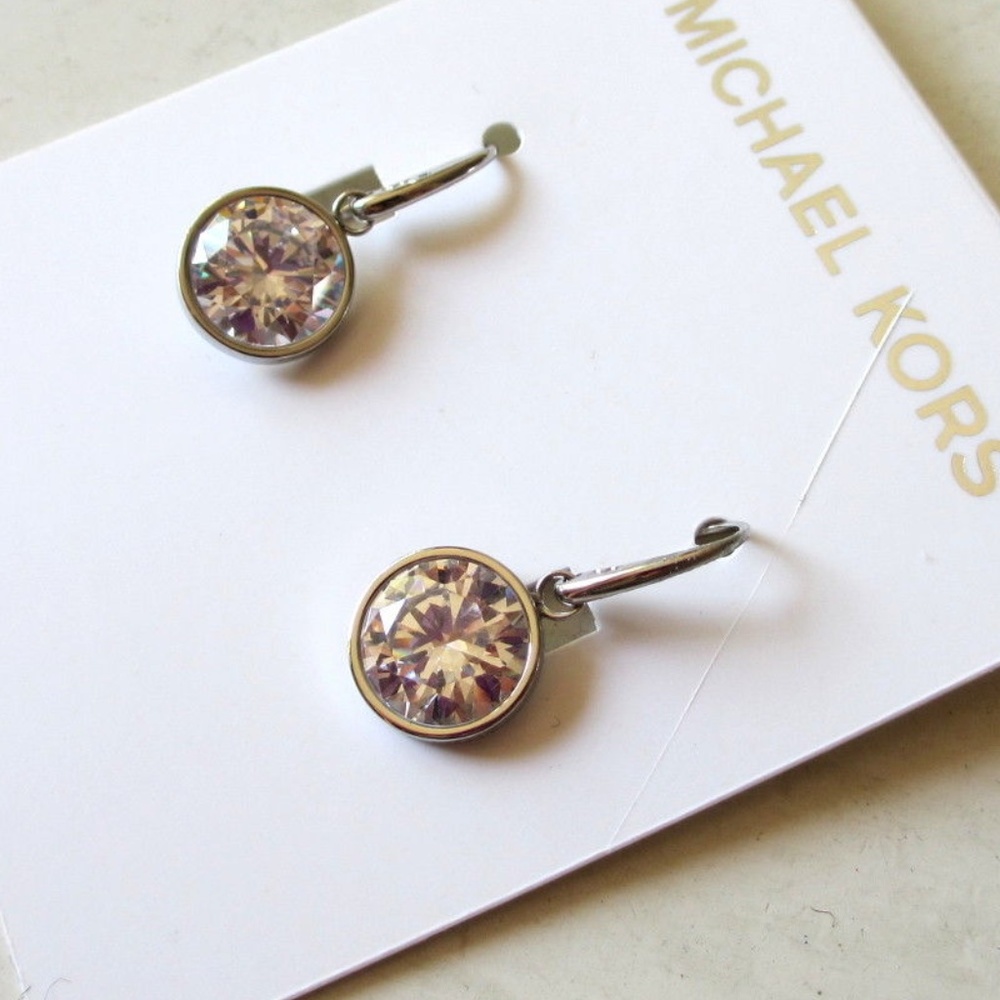 MICHAEL KORS Silver Crystal Drop Hook Earrings - Picture 5 of 6